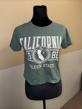 California Golden State Graphic Crop Tee - Sage Green